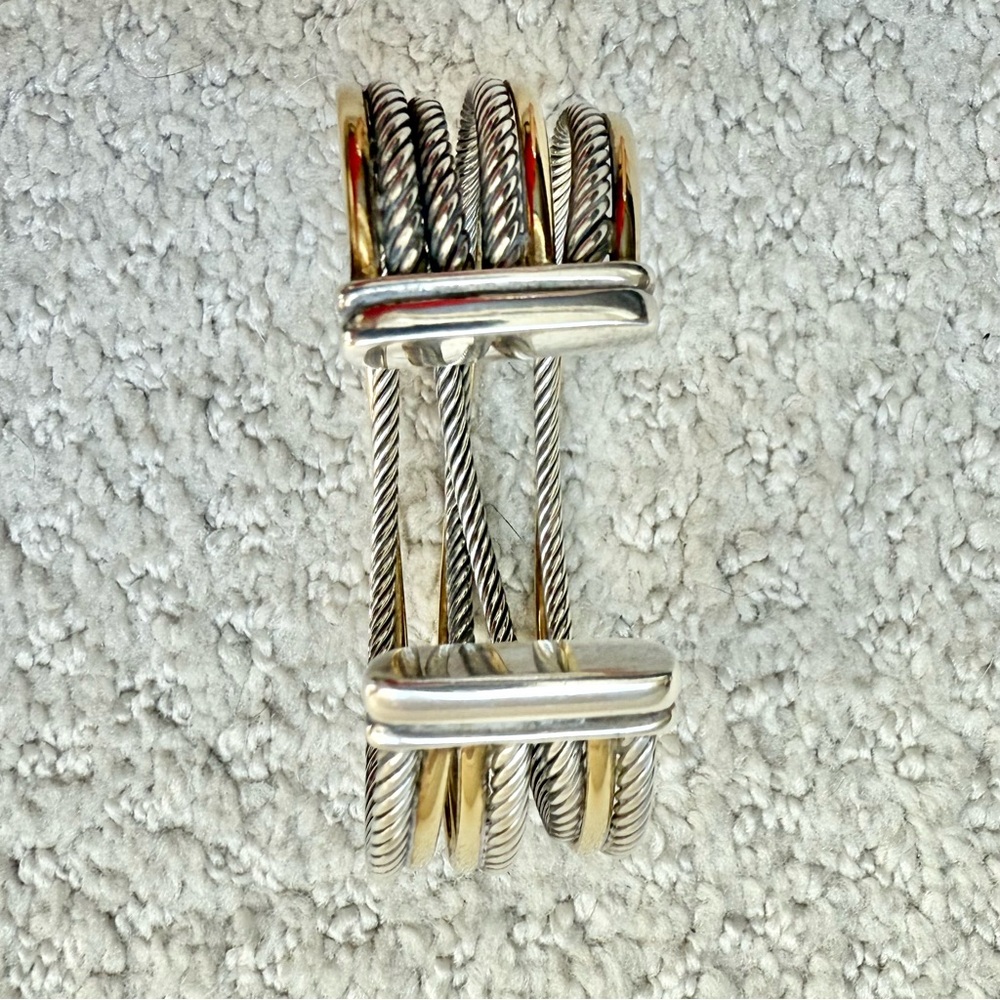 David Yurman Two-Tone 7-Strand Crossover Cuff Bracelet 18K Gold Silver - Picture 7 of 7
